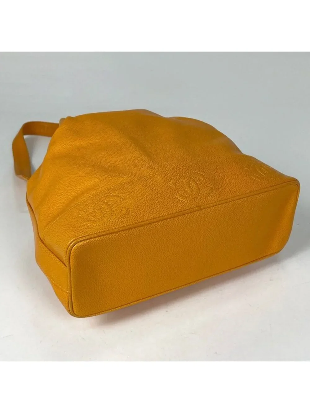 Chanel Shoulder Bag Triple CC Logo Drawstring Caviar Leather Yellow